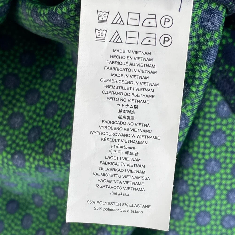 Michael Kors Womens Medium Green‎ Navy Polka Dot Tunic Top Gold Chain Detail